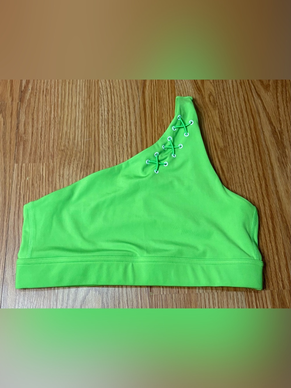 Firm and Neon Green Lace-Up One-Shoulder bra